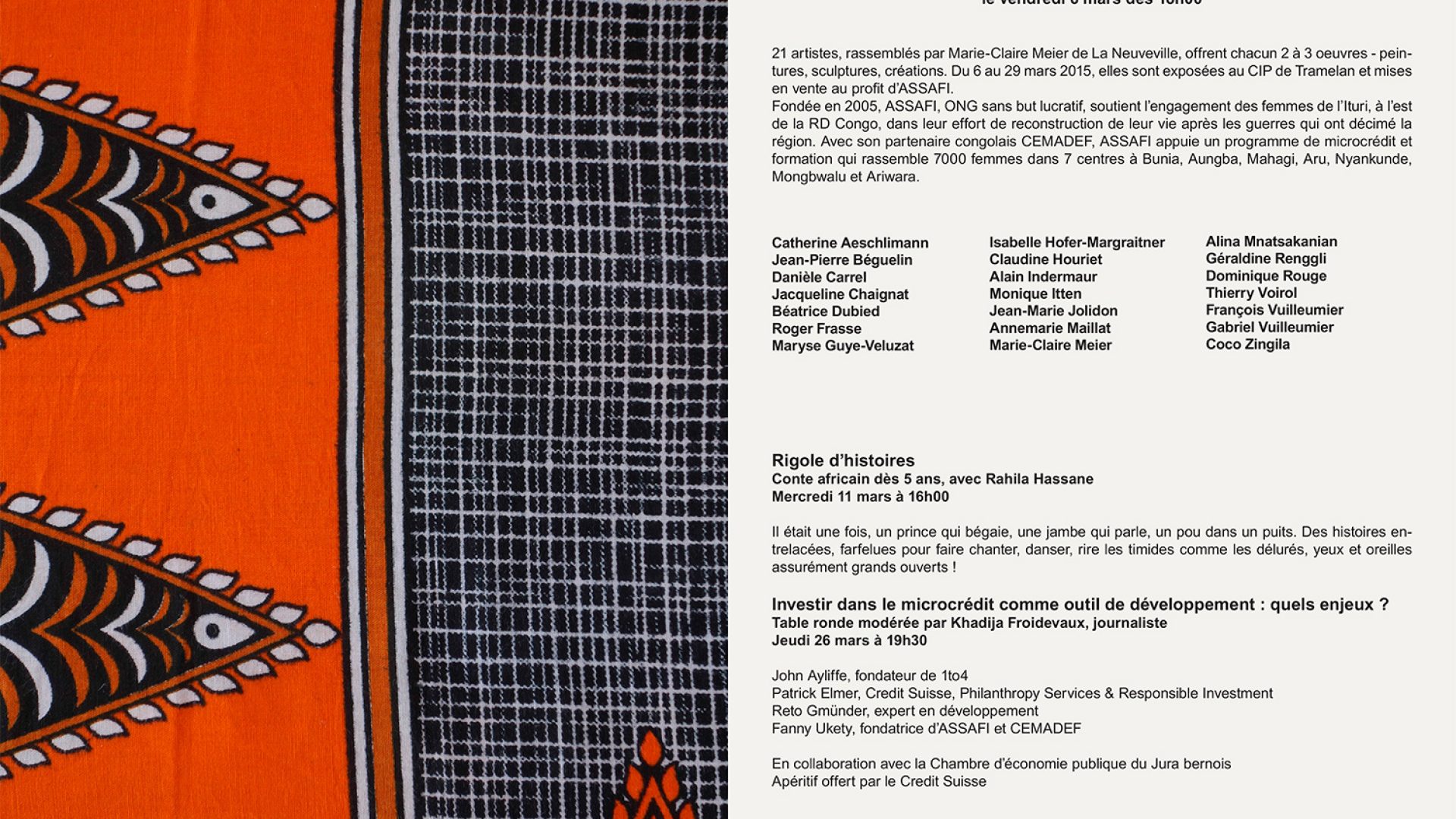 Fanny Ukety et Assafi : une émission TV et une exposition à Tramelan (6 au 29 mars)