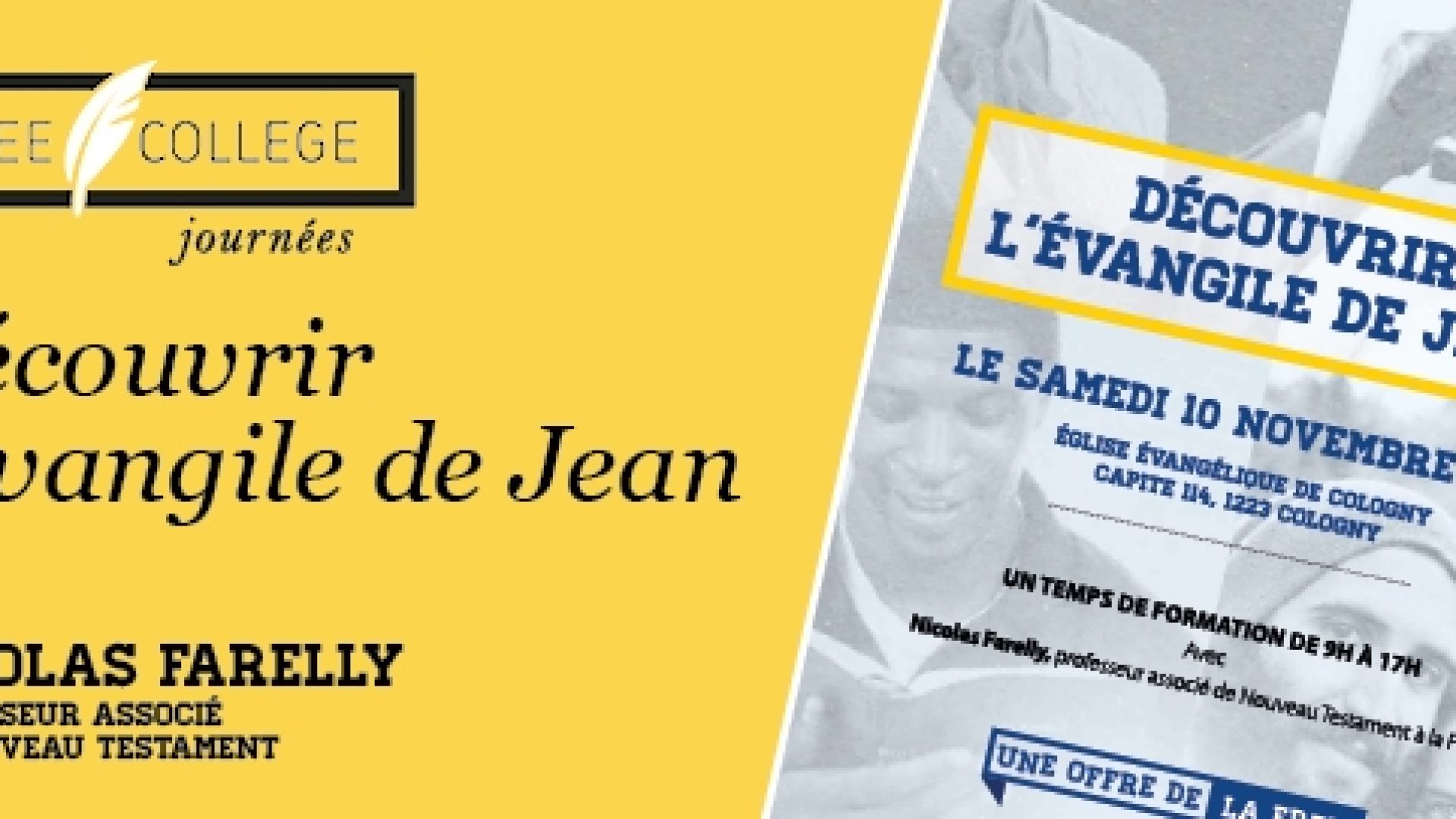 « Découvrir l’évangile de Jean » avec Nicolas Farelly (FREE COLLEGE journées)