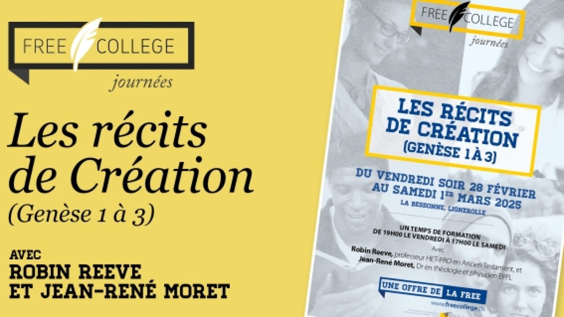 FREE COLLEGE : « Les récits de Création (Genèse 1 à 3) » avec Robin Reeve et Jean-René Moret les 28 février et 1er mars